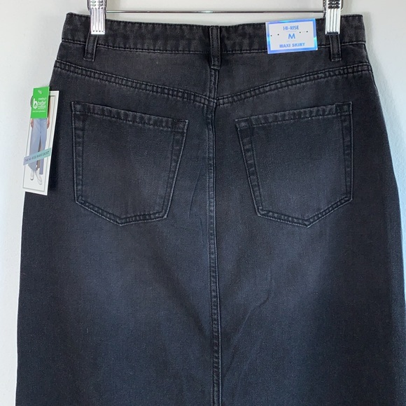 NWT Tinseltown Hi-Rise Washed Black Raw Hem Denim Front Slit Maxi Skirt Sz M - Picture 8 of 11